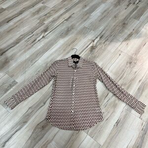 Nili Lotan Black and Cream Geometric Button Down Shirt